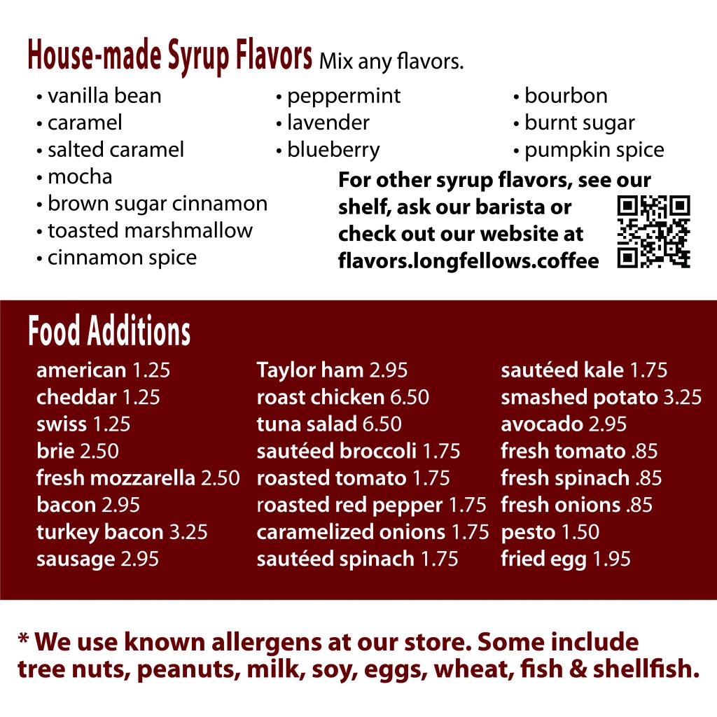 Mahwah Menu • Longfellow's Coffee®